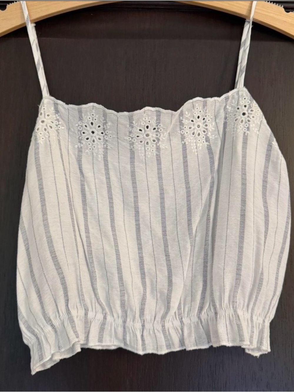 Pacsun Striped Eyelet and Trim Spaghetti Strap Crop Top - White & Light Blue